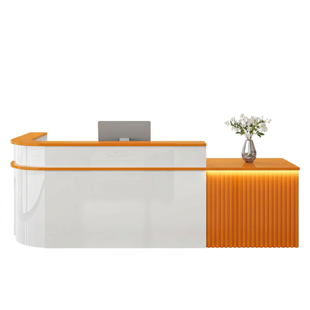 L-Shaped Curved Reception Desk: Multi-Purpose Counter for Salons & Offices