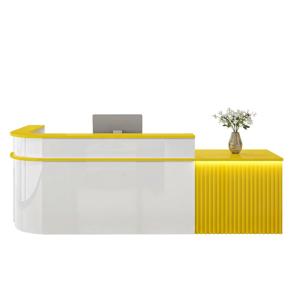 L-Shaped Curved Reception Desk: Multi-Purpose Counter for Salons & Offices