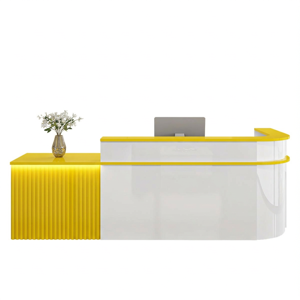 L-Shaped Curved Reception Desk: Multi-Purpose Counter for Salons & Offices