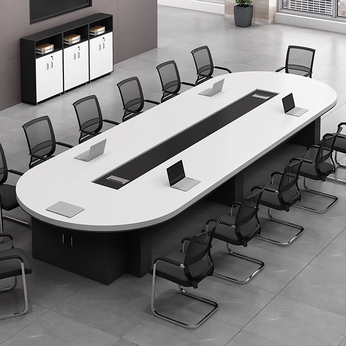 Modern Oval Conference Table 1.6m-6m Large Meeting Table with Cable Box