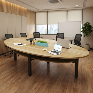 Oval Meeting Table Set Modern Conference Desk with Chairs | 1.2m-2.4m