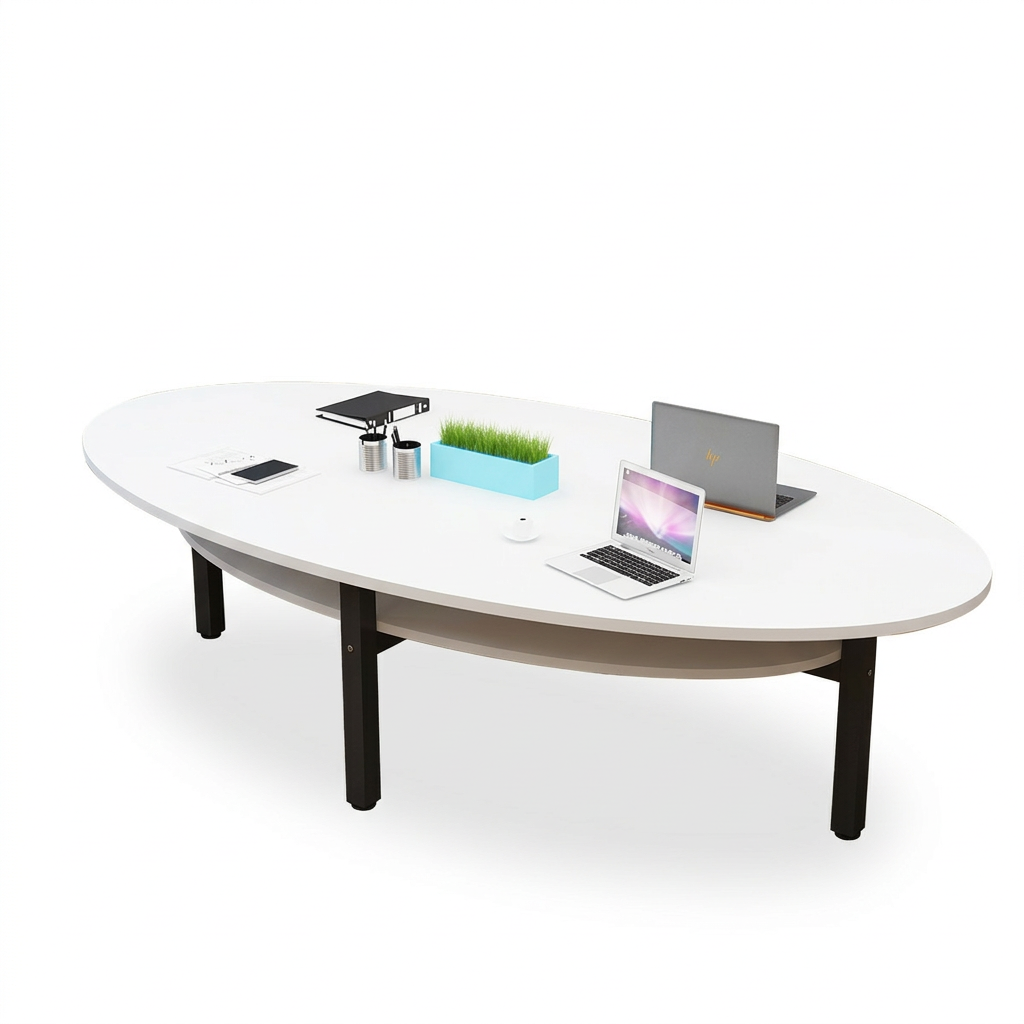 Oval Meeting Table Set Modern Conference Desk with Chairs | 1.2m-2.4m