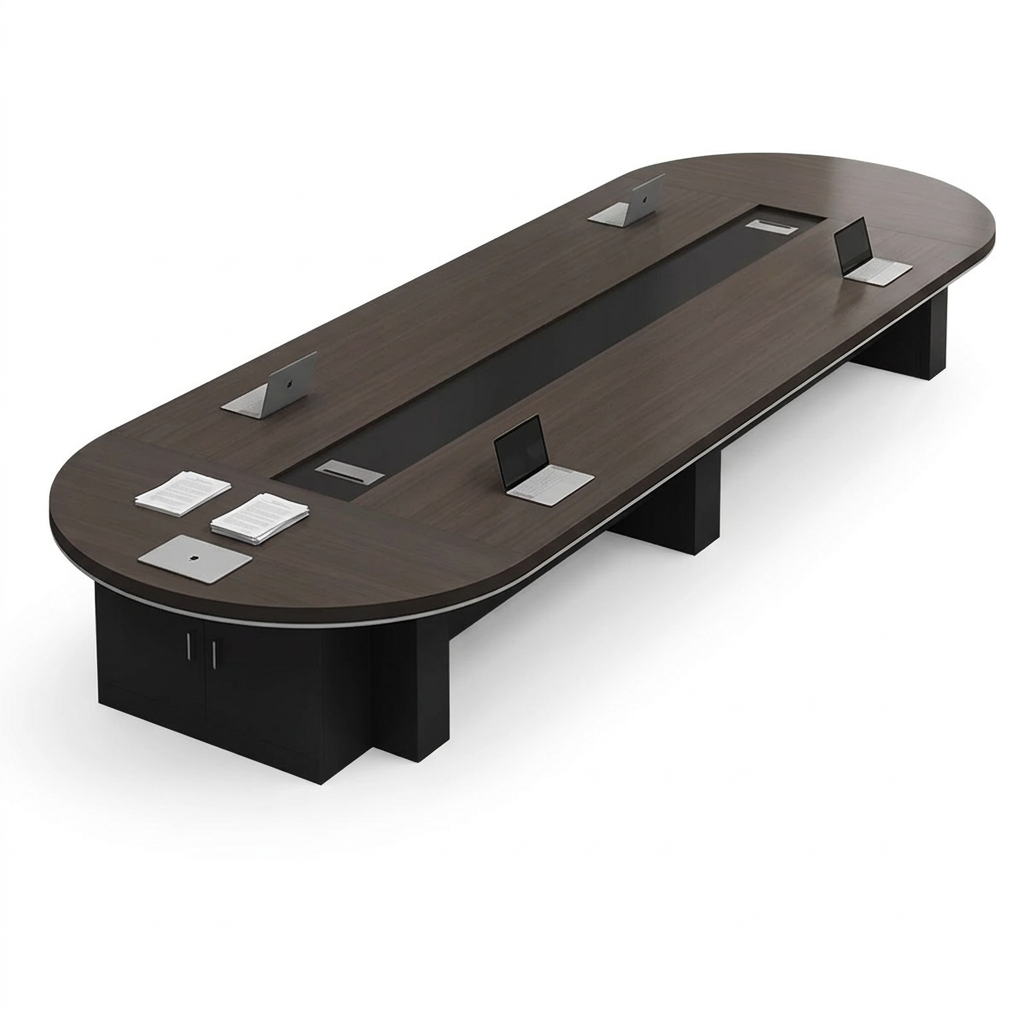 Modern Oval Conference Table 1.6m-6m Large Meeting Table with Cable Box