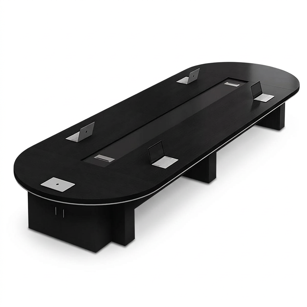 Modern Oval Conference Table 1.6m-6m Large Meeting Table with Cable Box