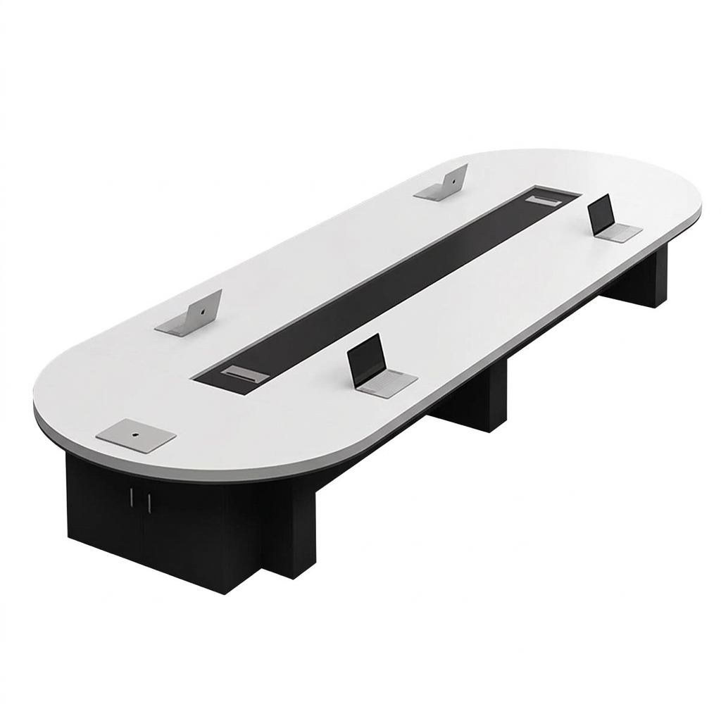 Modern Oval Conference Table 1.6m-6m Large Meeting Table with Cable Box