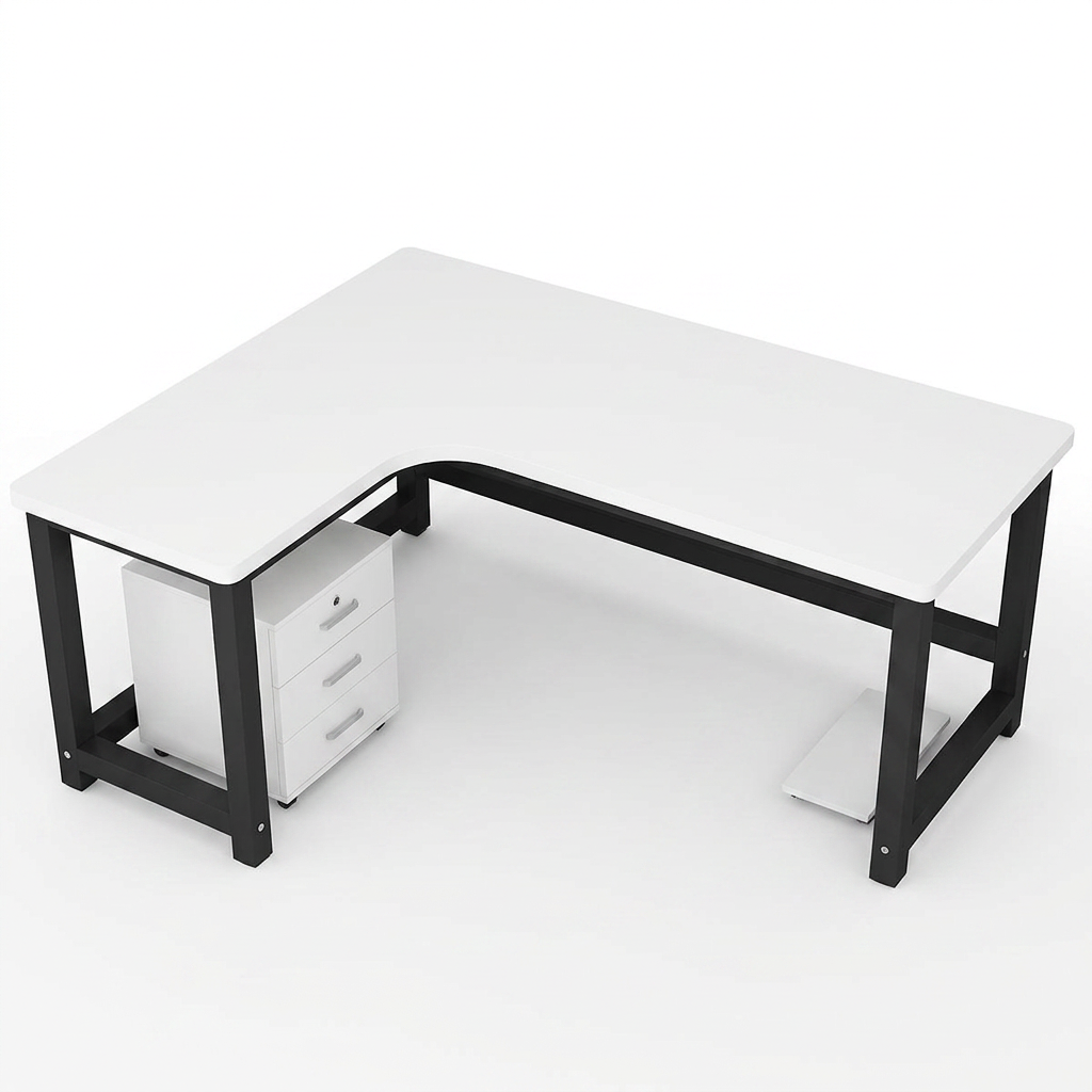 L-Shaped Corner Desk: 80cm High Office Study Desk with Matching Cabinet