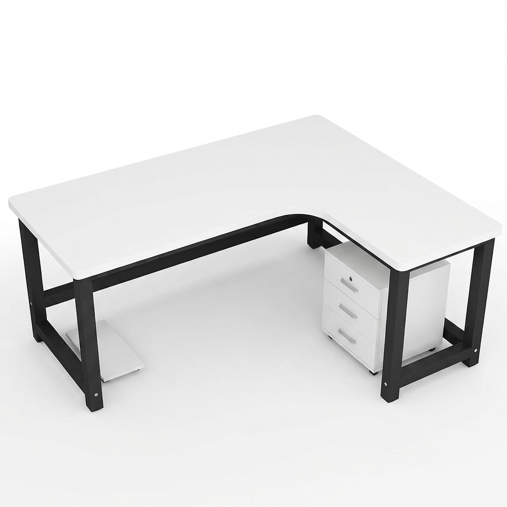 L-Shaped Corner Desk: 80cm High Office Study Desk with Matching Cabinet