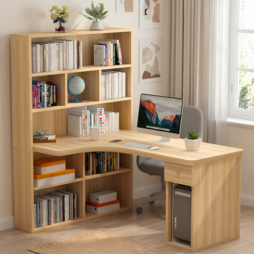 L-Shaped Corner Office Desk with Bookshelf, Engineered Wood Computer Desk 120–160cm