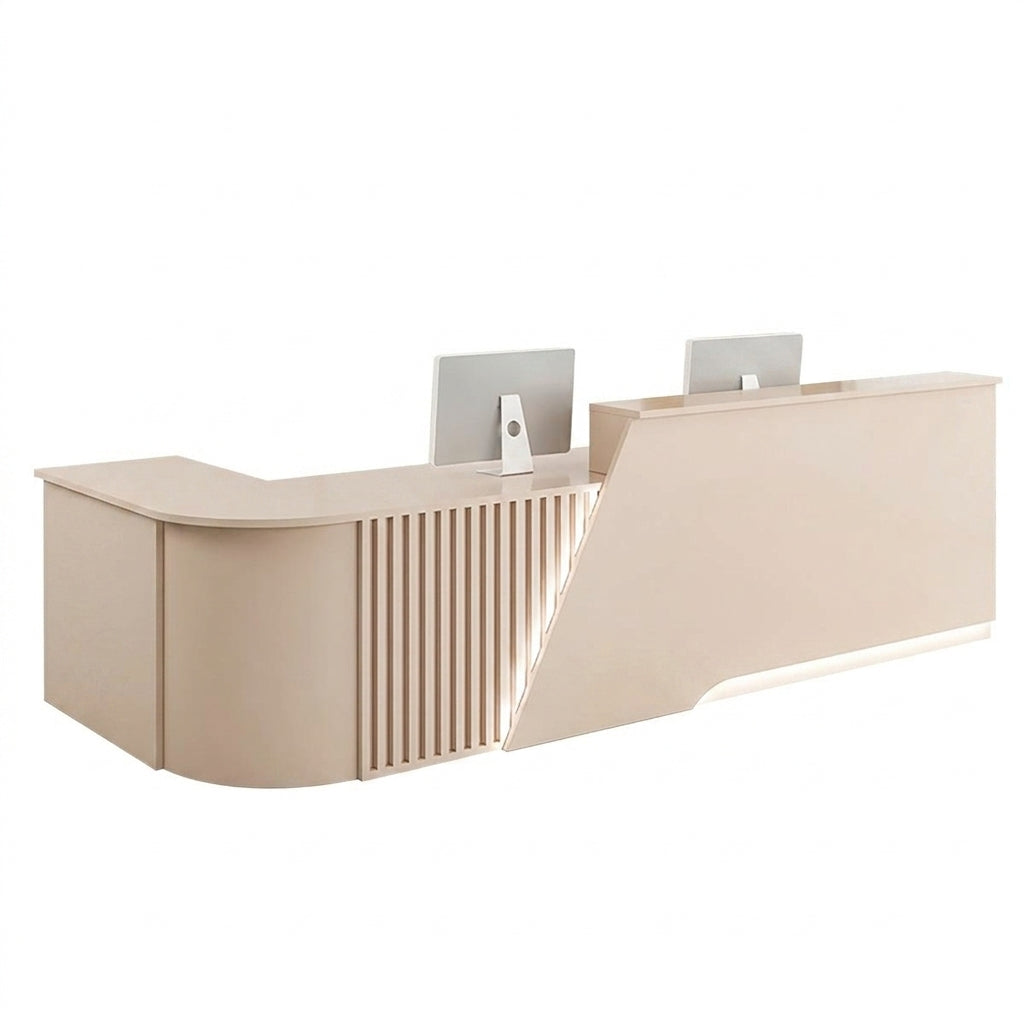 Modern L-Shaped Reception Desk Curved Front Counter for Shops | 1.2m-5m Size