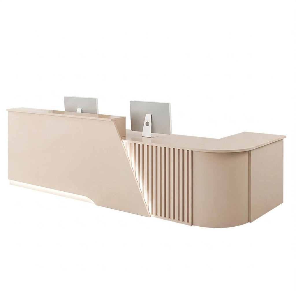 Modern L-Shaped Reception Desk Curved Front Counter for Shops | 1.2m-5m Size