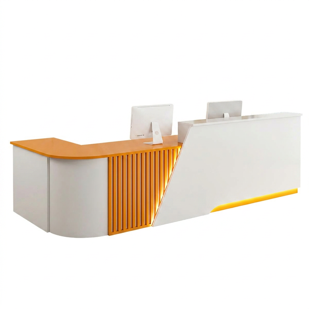 Modern L-Shaped Reception Desk Curved Front Counter for Shops | 1.2m-5m Size