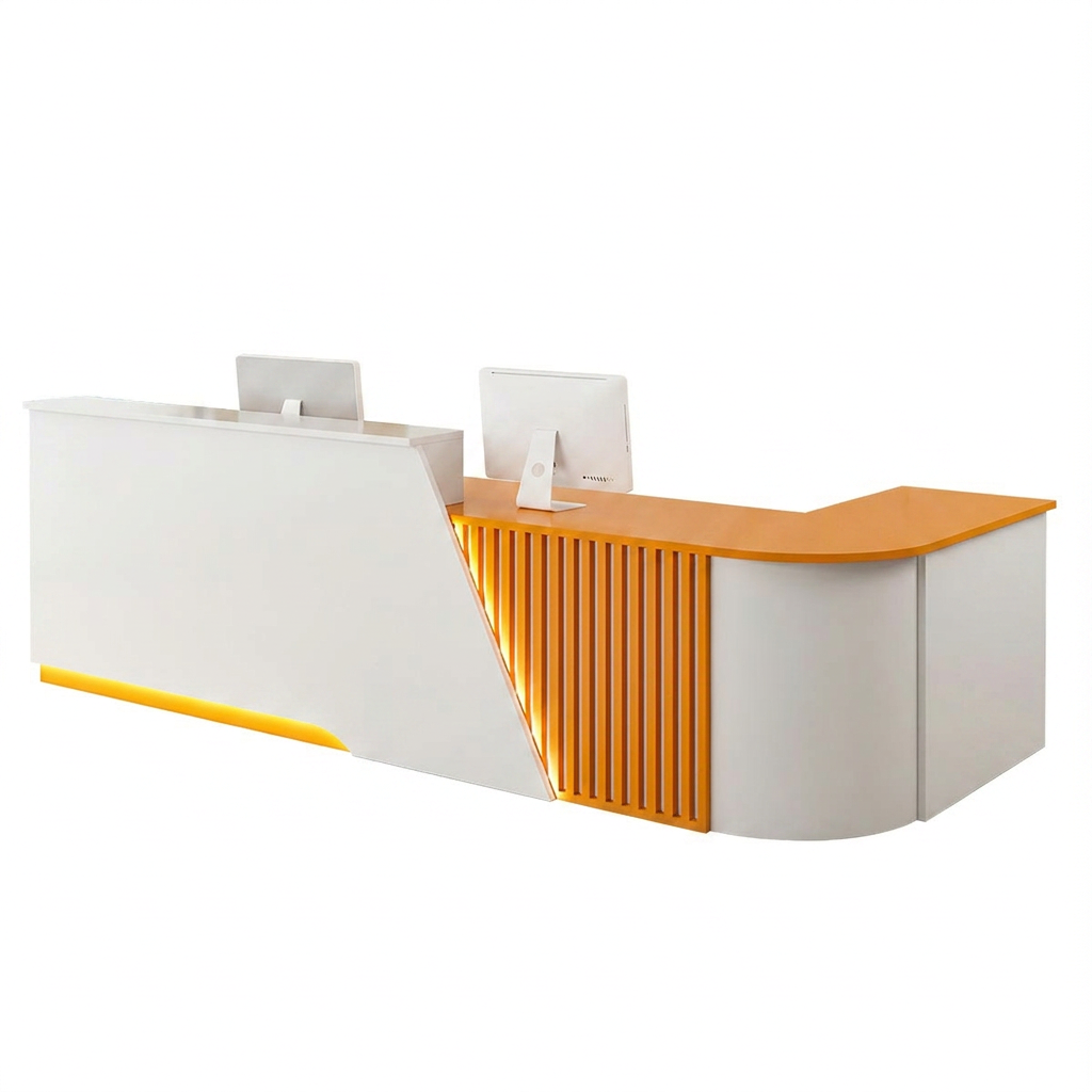 Modern L-Shaped Reception Desk Curved Front Counter for Shops | 1.2m-5m Size