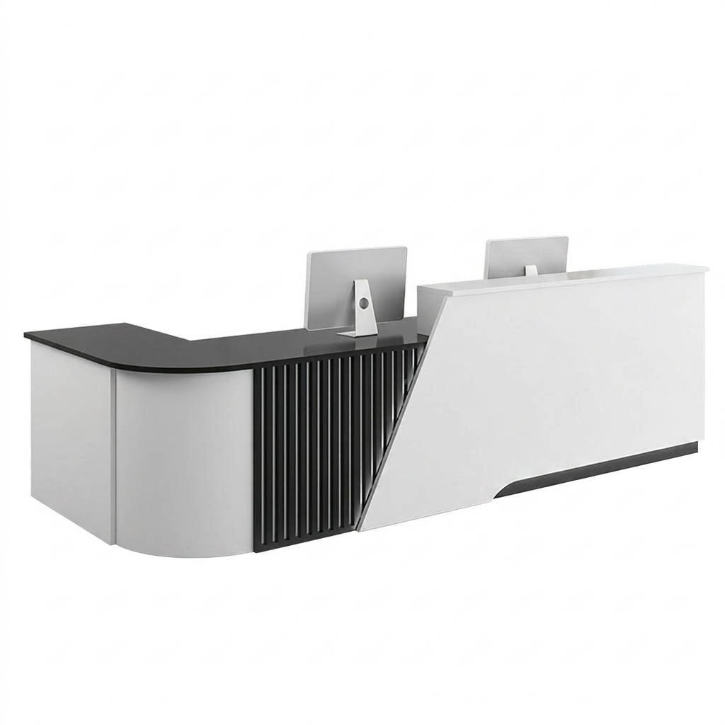 Modern L-Shaped Reception Desk Curved Front Counter for Shops | 1.2m-5m Size