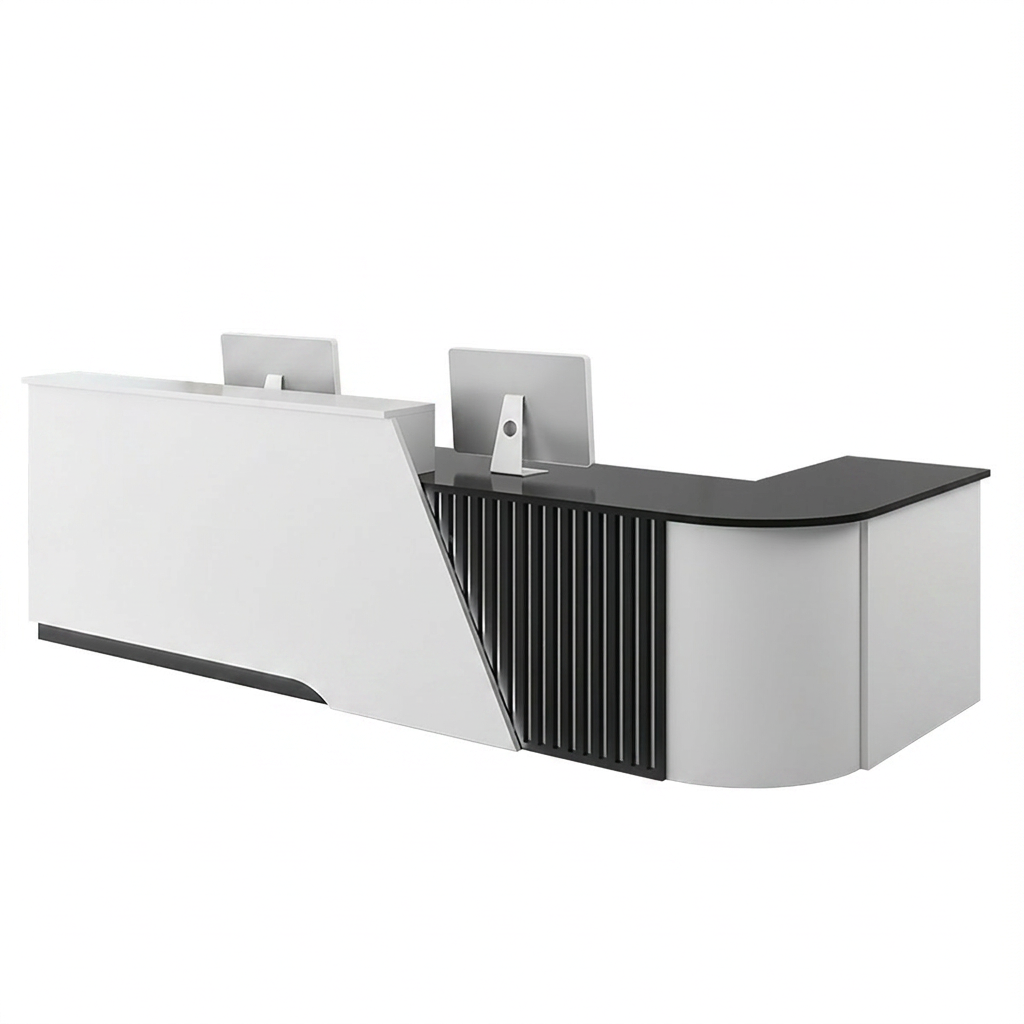 Modern L-Shaped Reception Desk Curved Front Counter for Shops | 1.2m-5m Size