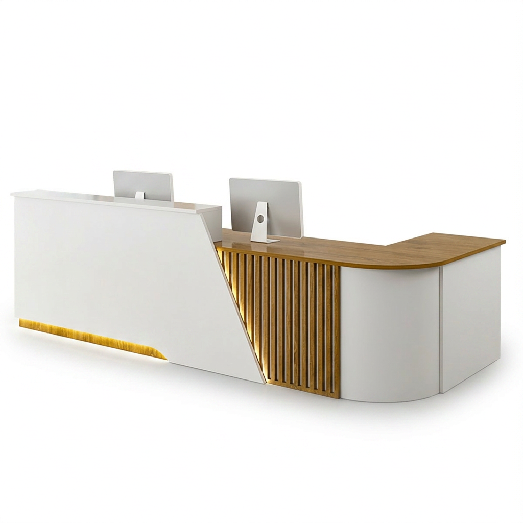 Modern L-Shaped Reception Desk Curved Front Counter for Shops | 1.2m-5m Size