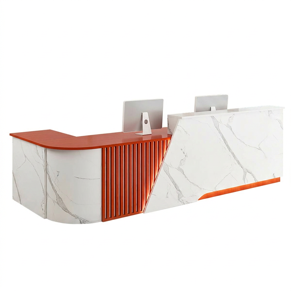 Modern L-Shaped Reception Desk Curved Front Counter for Shops | 1.2m-5m Size