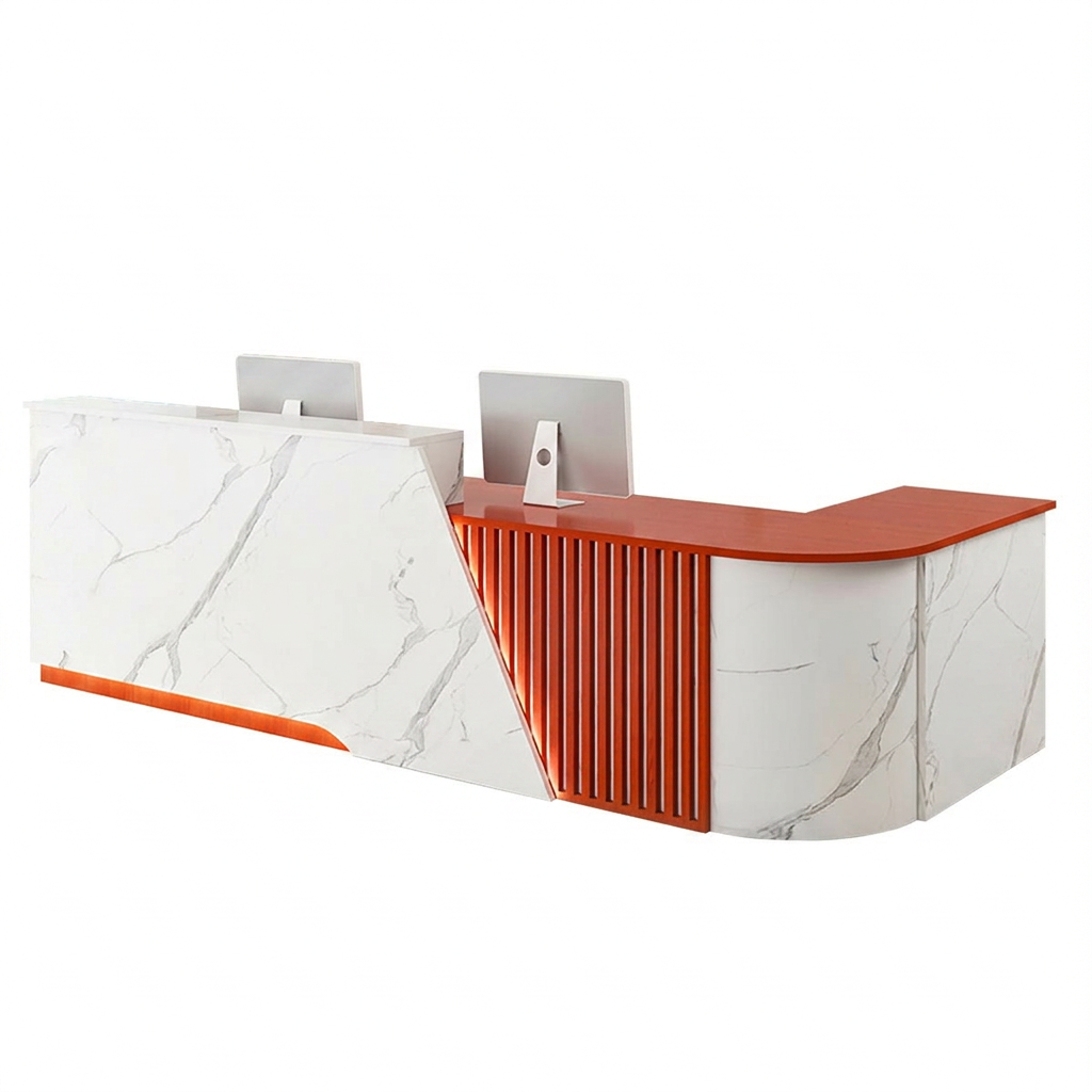 Modern L-Shaped Reception Desk Curved Front Counter for Shops | 1.2m-5m Size