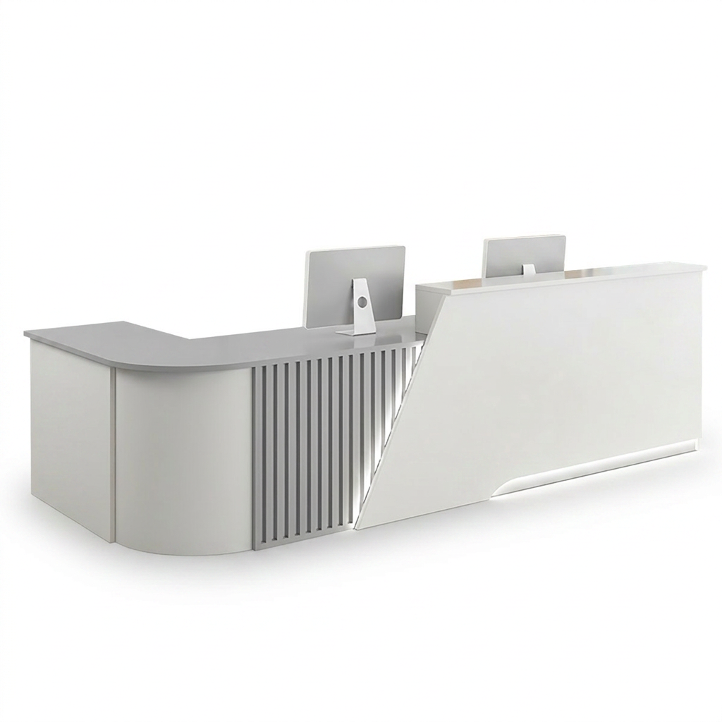 Modern L-Shaped Reception Desk Curved Front Counter for Shops | 1.2m-5m Size