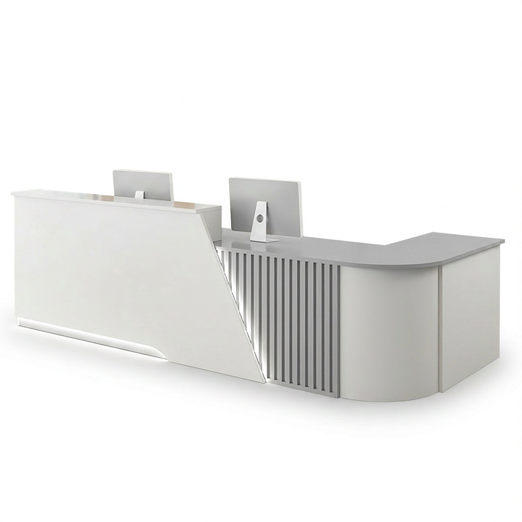 Modern L-Shaped Reception Desk Curved Front Counter for Shops | 1.2m-5m Size