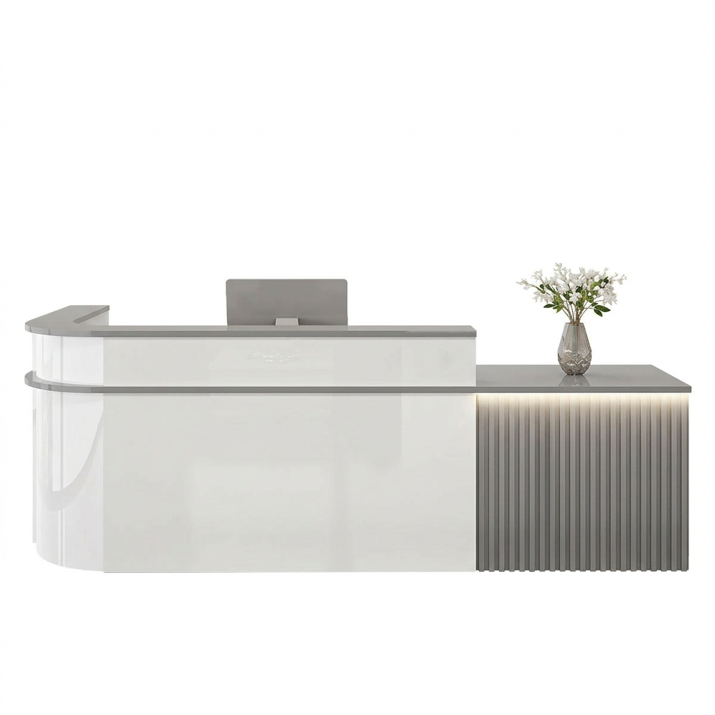 L-Shaped Curved Reception Desk: Multi-Purpose Counter for Salons & Offices