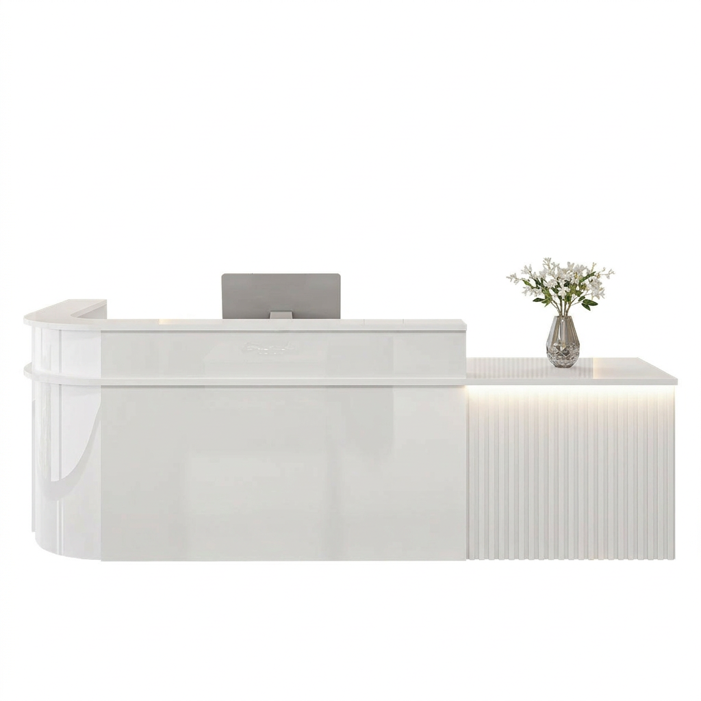 L-Shaped Curved Reception Desk: Multi-Purpose Counter for Salons & Offices