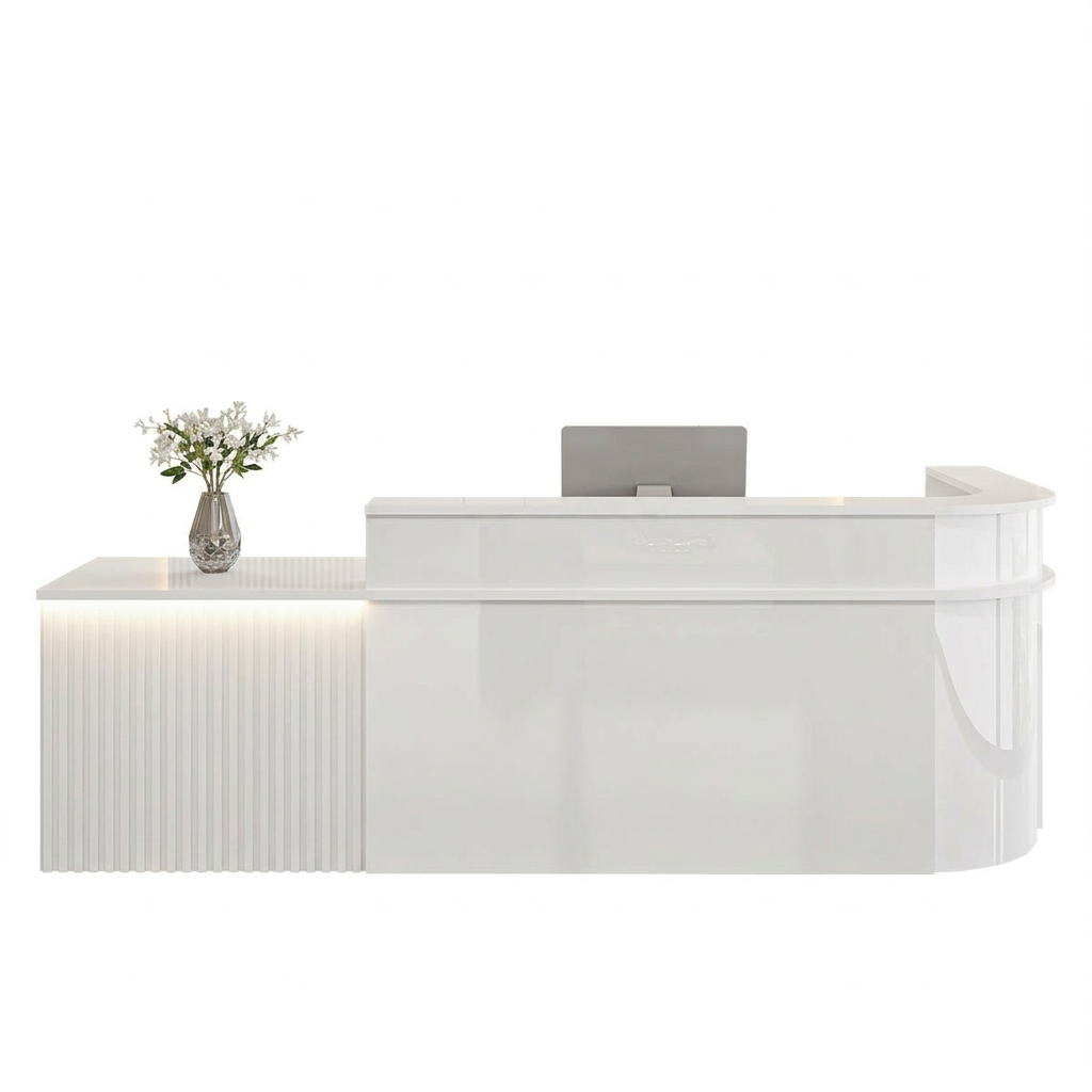 L-Shaped Curved Reception Desk: Multi-Purpose Counter for Salons & Offices