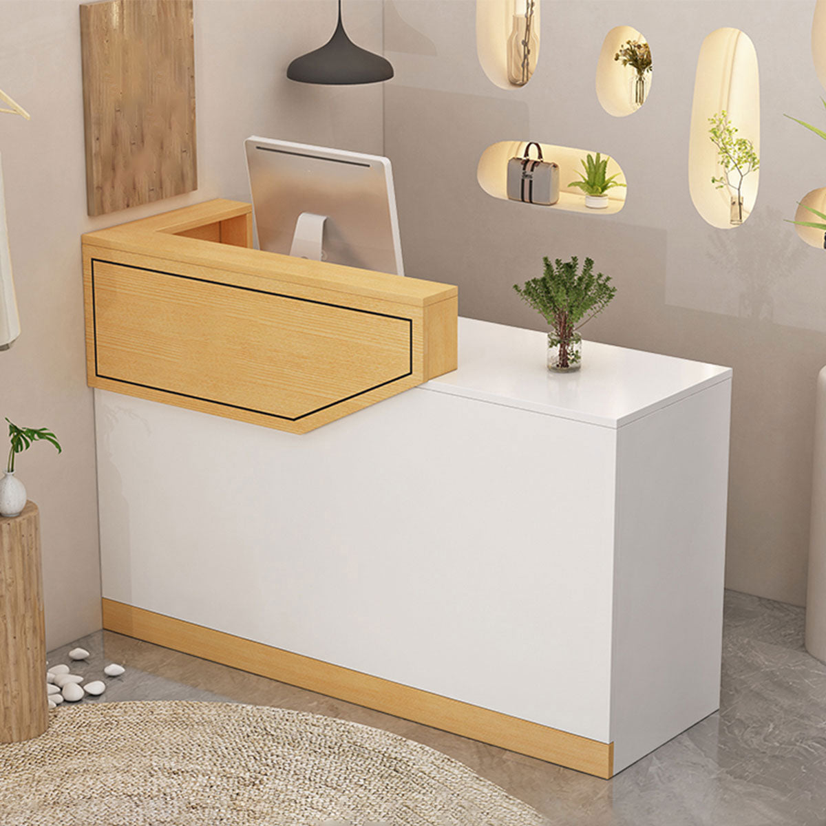 Compact Reception Desk – Modern Corner Counter for Salons, Boutiques & Beauty Stores