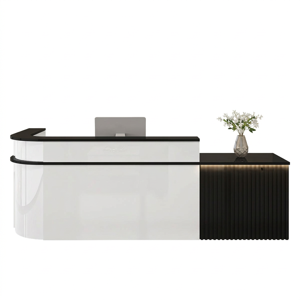 L-Shaped Curved Reception Desk: Multi-Purpose Counter for Salons & Offices