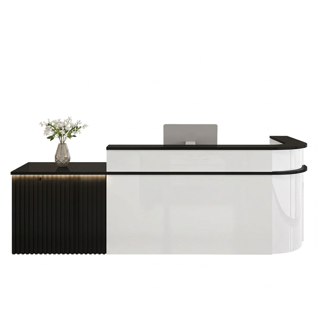 L-Shaped Curved Reception Desk: Multi-Purpose Counter for Salons & Offices