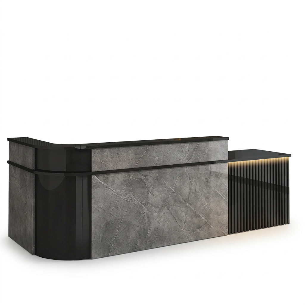 L-Shaped Curved Reception Desk: Multi-Purpose Counter for Salons & Offices