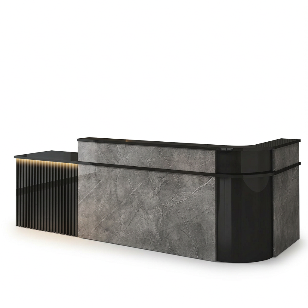 L-Shaped Curved Reception Desk: Multi-Purpose Counter for Salons & Offices