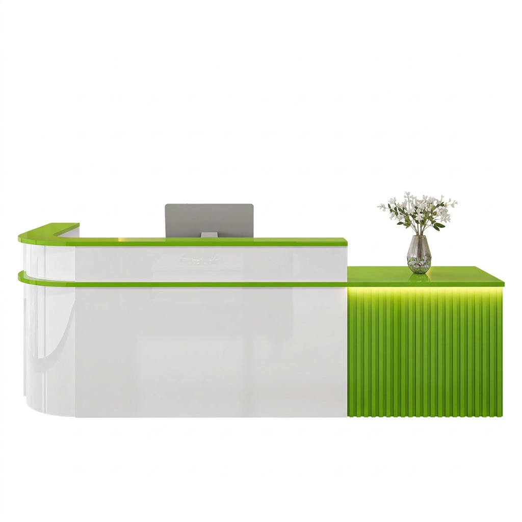 L-Shaped Curved Reception Desk: Multi-Purpose Counter for Salons & Offices