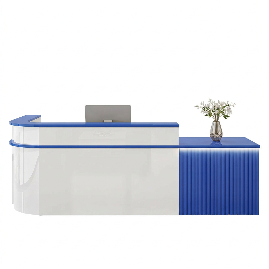 L-Shaped Curved Reception Desk: Multi-Purpose Counter for Salons & Offices
