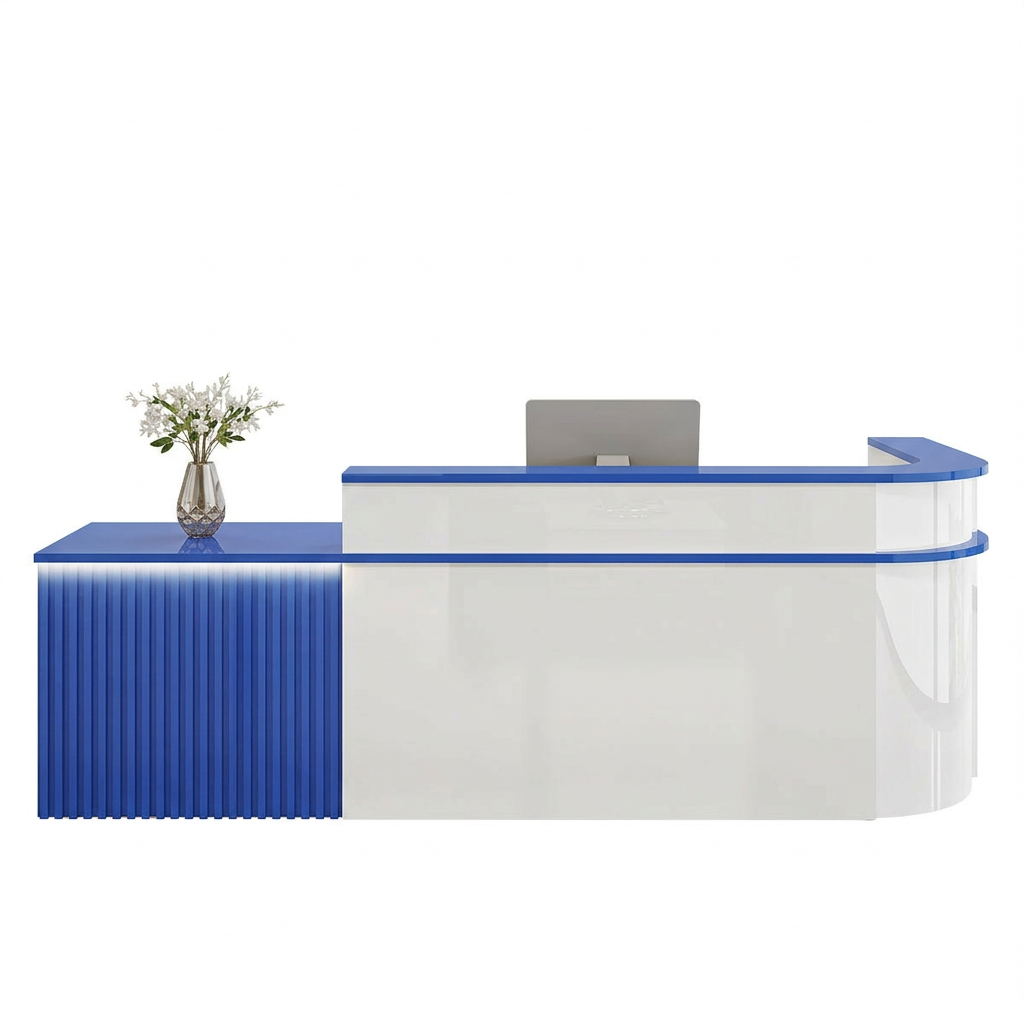 L-Shaped Curved Reception Desk: Multi-Purpose Counter for Salons & Offices