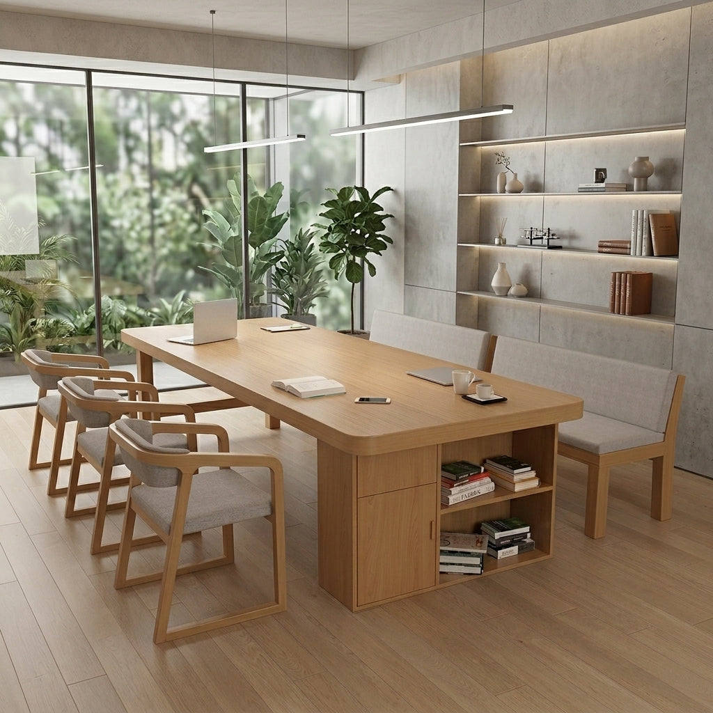Solid Wood Meeting Table Conference Desk Library Study Office Table 50mm Top