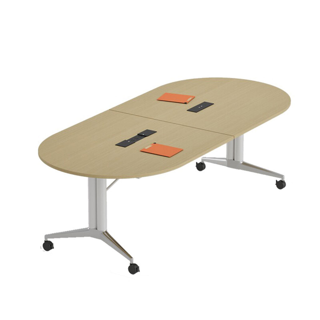 Folding Meeting Table Mobile Office Desk Oval Conference Table Dining Training 2m-2.8m