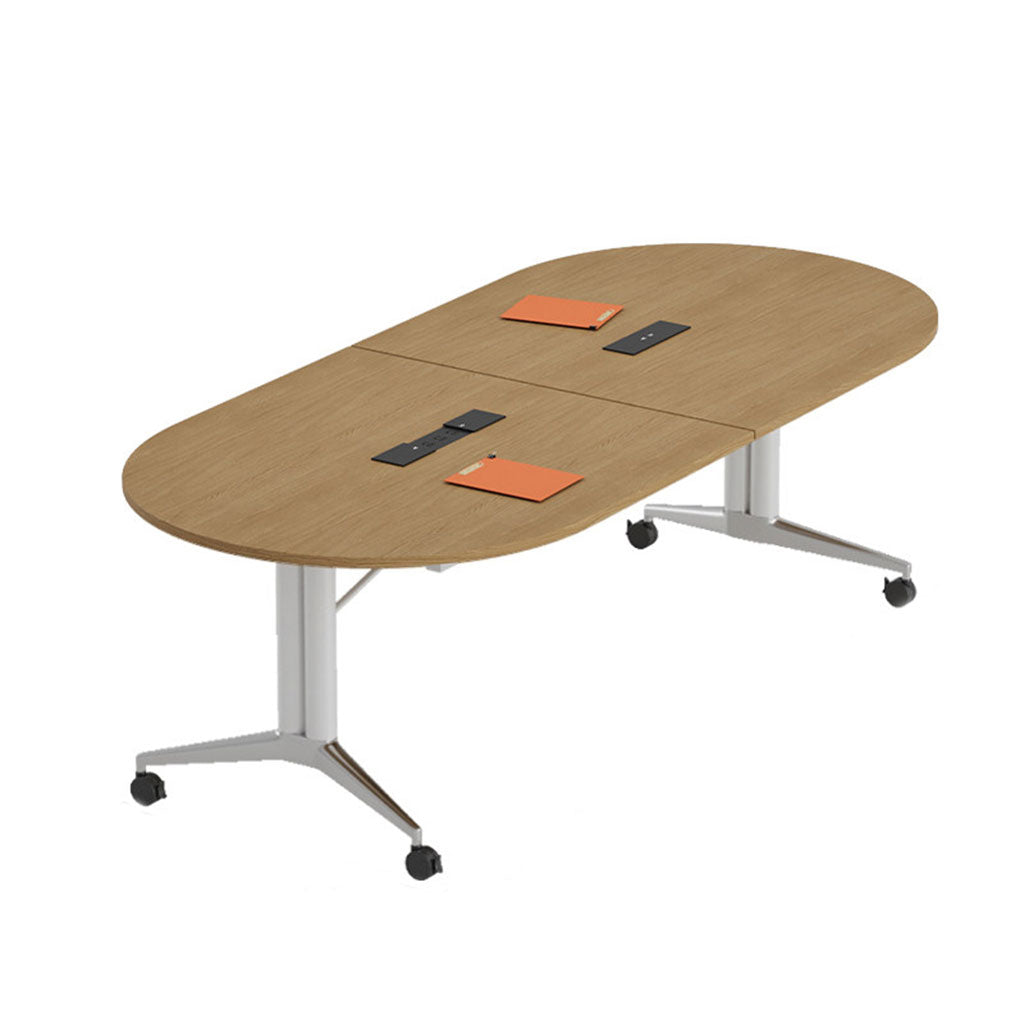 Folding Meeting Table Mobile Office Desk Oval Conference Table Dining Training 2m-2.8m