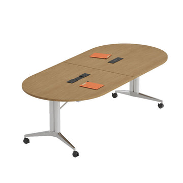 Folding Meeting Table Mobile Office Desk Oval Conference Table Dining Training 2m-2.8m