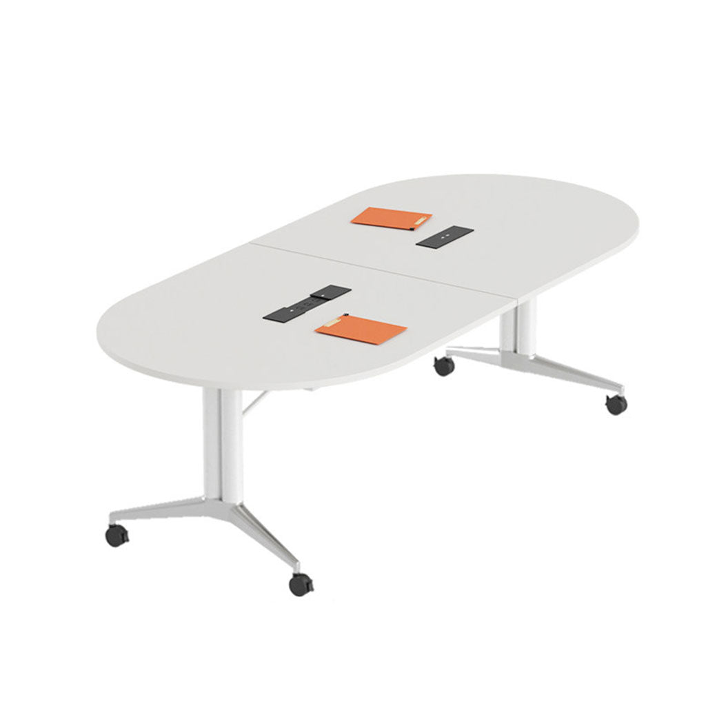 Folding Meeting Table Mobile Office Desk Oval Conference Table Dining Training 2m-2.8m