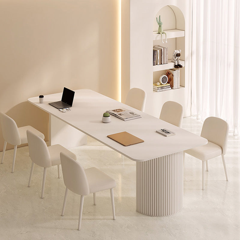 Cream Sintered Stone Conference Table & Meeting Table and Chairs Set Pure White