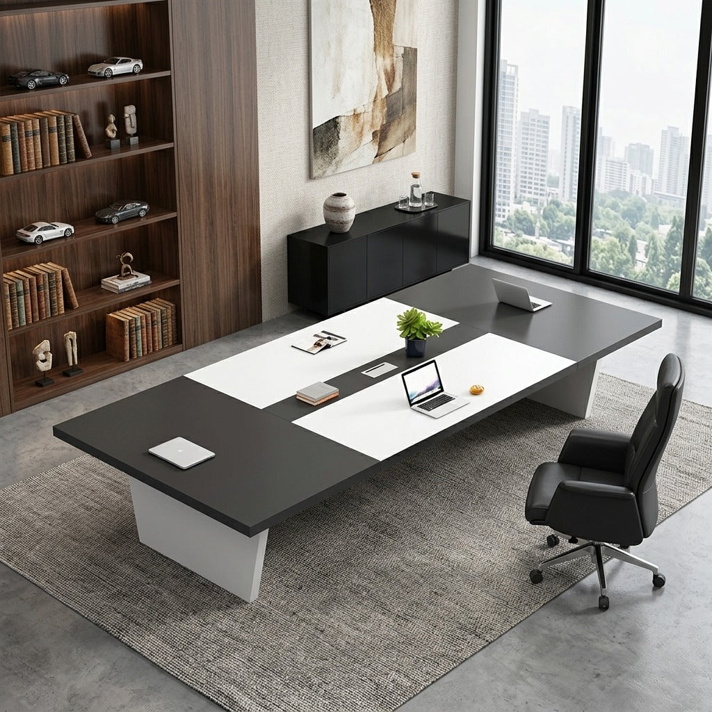 Modern Conference Table 5cm Thick Top Meeting Desk (2m-6m) | Optional Chairs