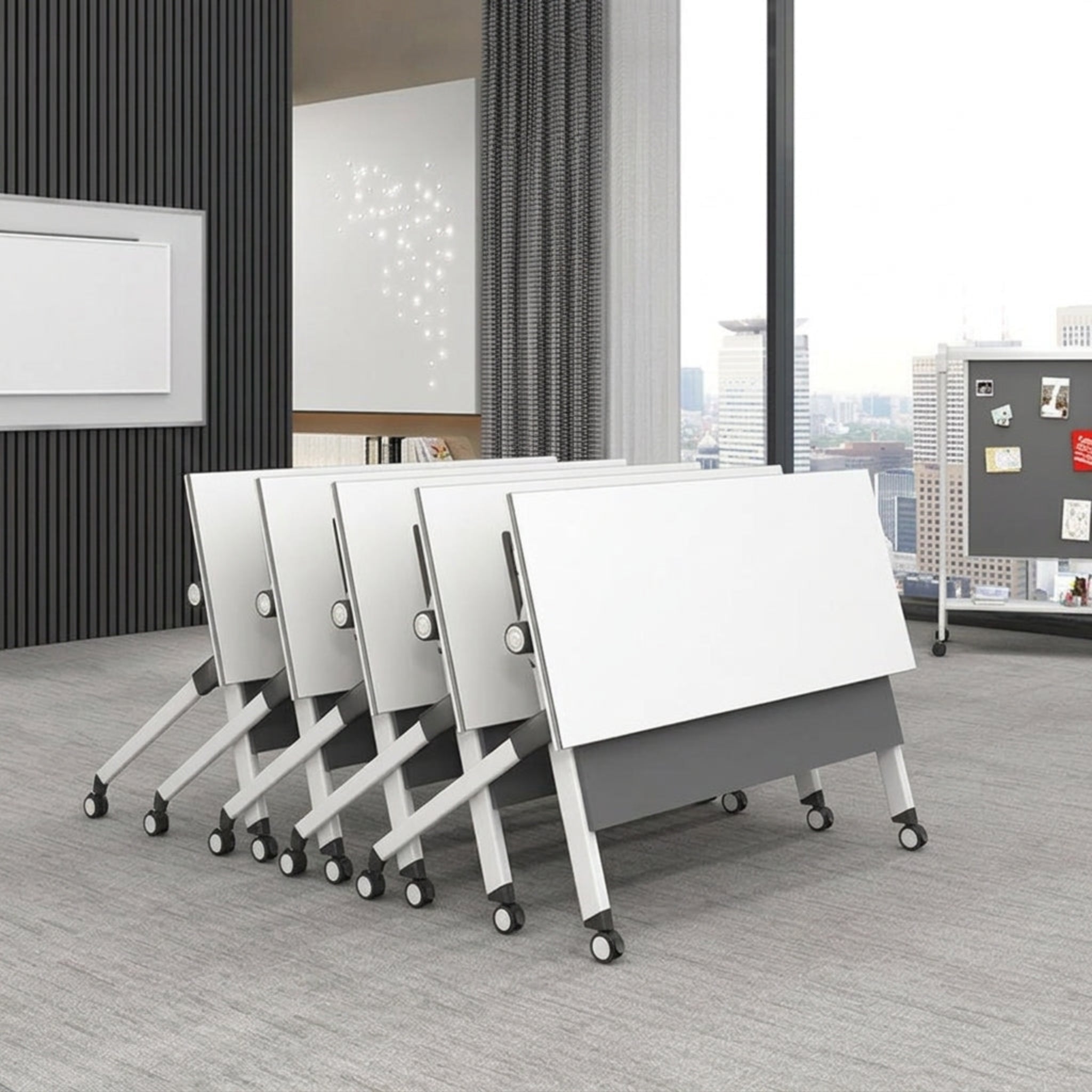 Mobile Training Table Flip Top Folding Boardroom Desk Modular Office Chairs Set
