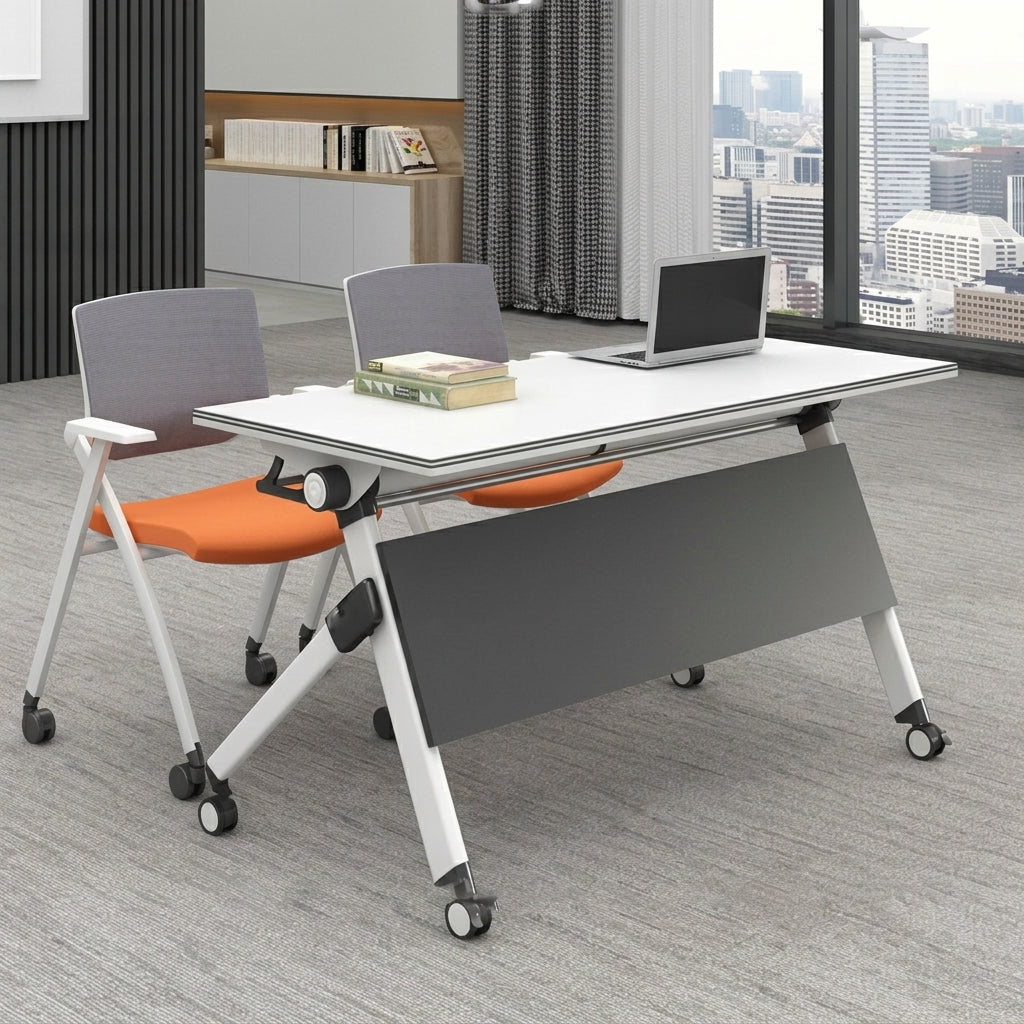 Mobile Training Table Flip Top Folding Boardroom Desk Modular Office Chairs Set