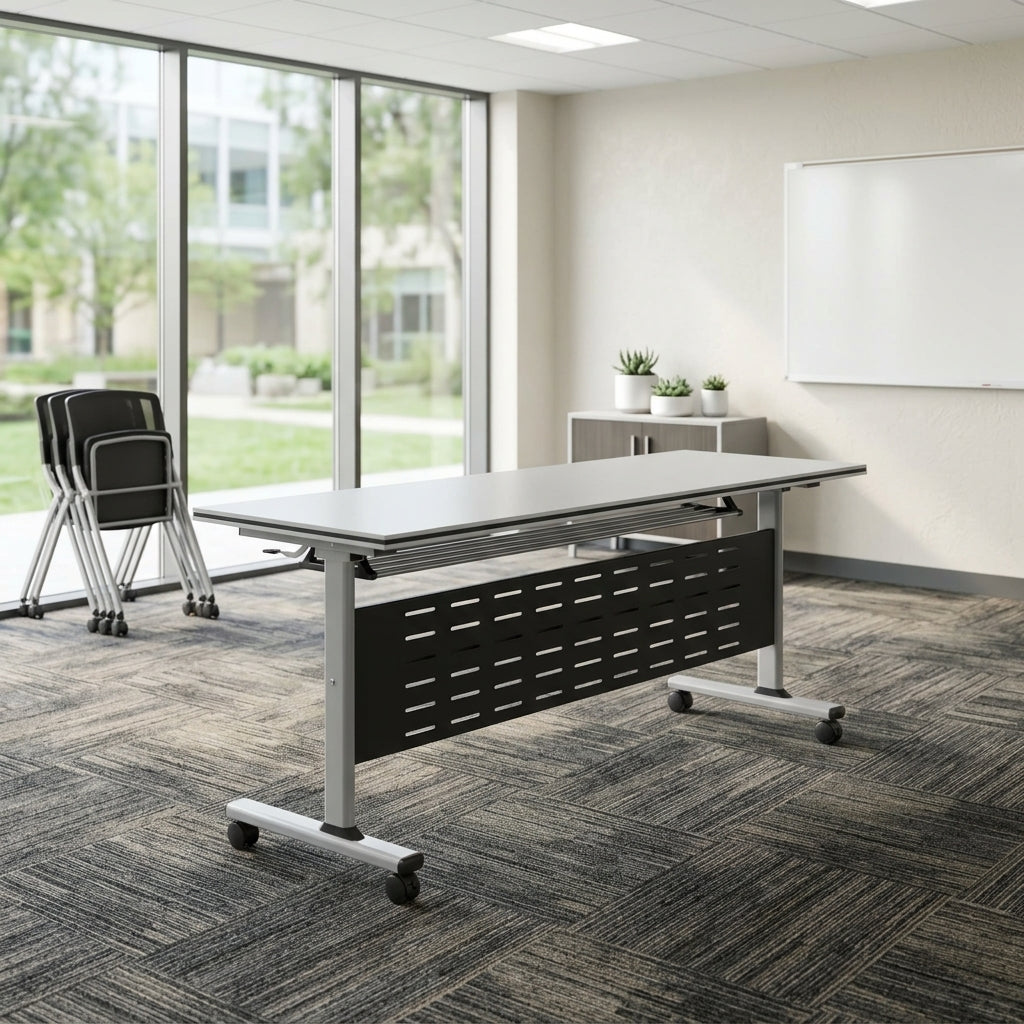 Modular Meeting Table Flip Top Conference Desk Mobile Training Room Table 120-180
