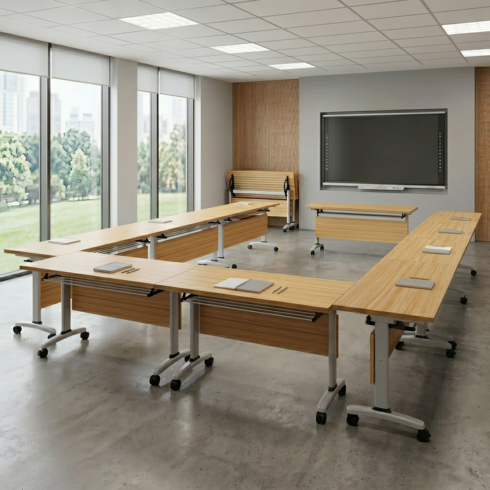 Modular Meeting Table Flip Top Conference Desk Mobile Office Study Table 120-180