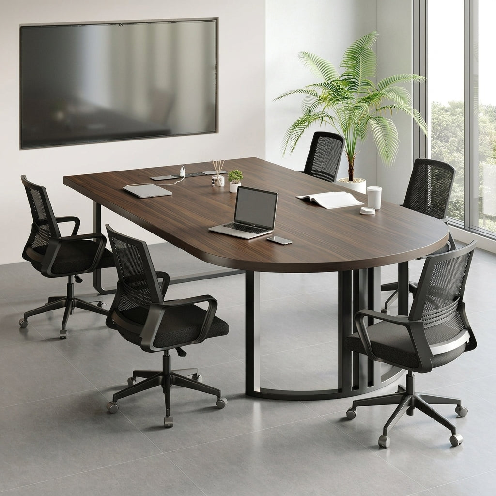 Oval Meeting Table Steel Frame Conference Desk Modular Semi Circle Office Table