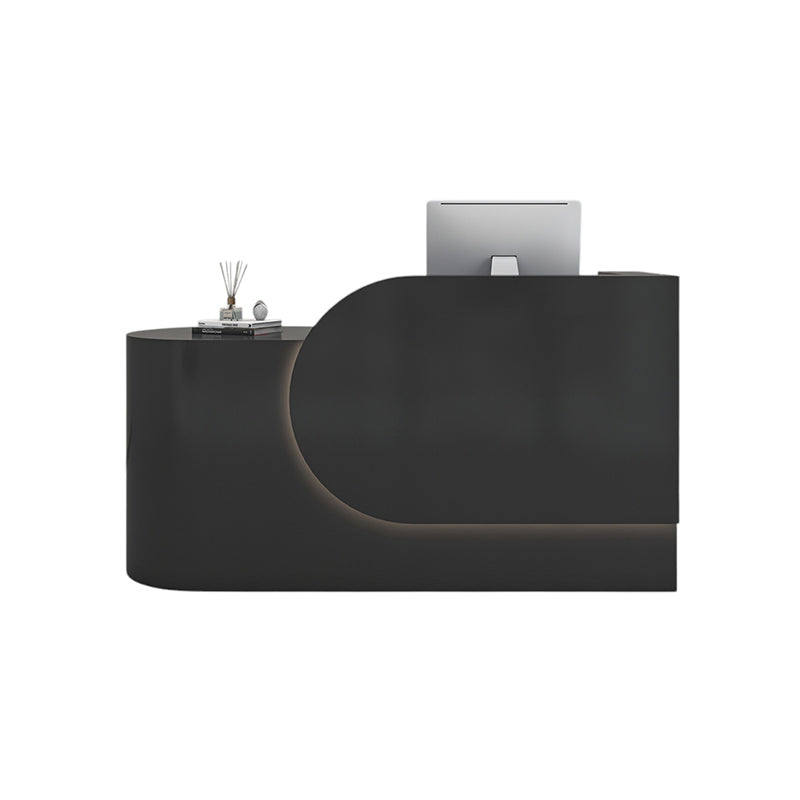 BDLFurniture Compact Cream Gloss Reception Desk & Front Desk Custom Logo for Salon