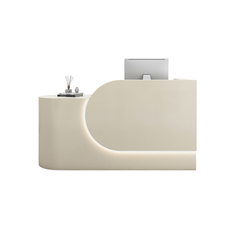 BDLFurniture Compact Cream Gloss Reception Desk & Front Desk Custom Logo for Salon