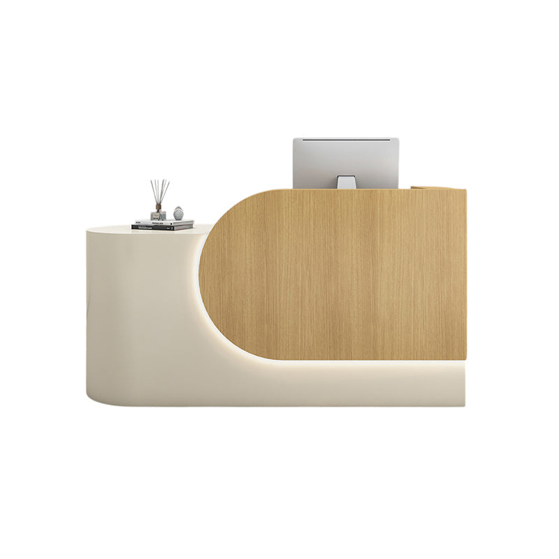 BDLFurniture Compact Cream Gloss Reception Desk & Front Desk Custom Logo for Salon