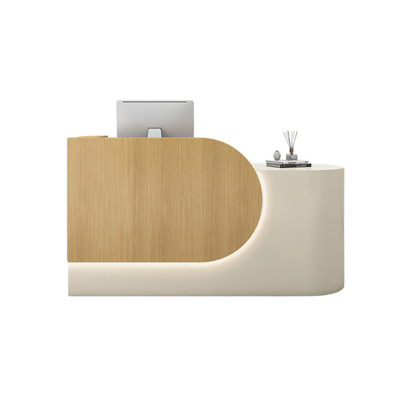 BDLFurniture Compact Cream Gloss Reception Desk & Front Desk Custom Logo for Salon